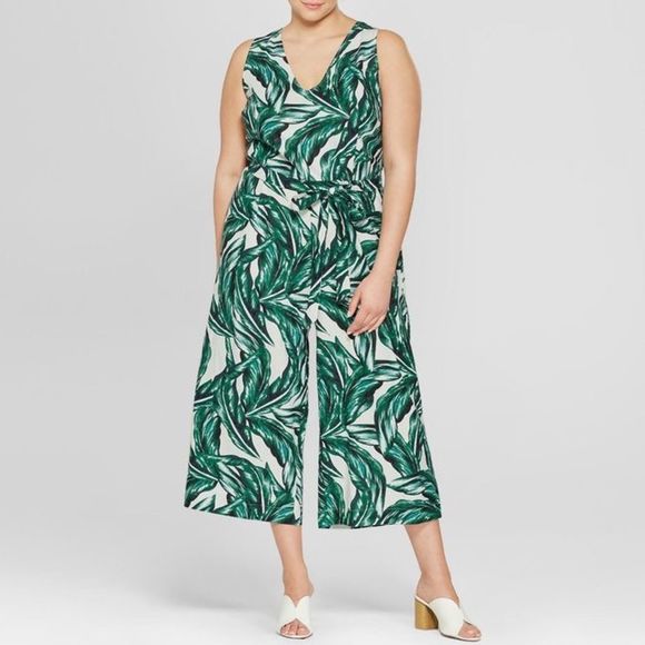 NWT Who What Wear Linen Palm Print Jumpsuit - Picture 1 of 6